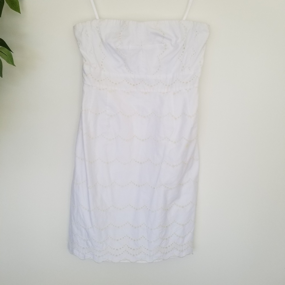 J. Crew White Eyelet Strapless Bodycon Dress